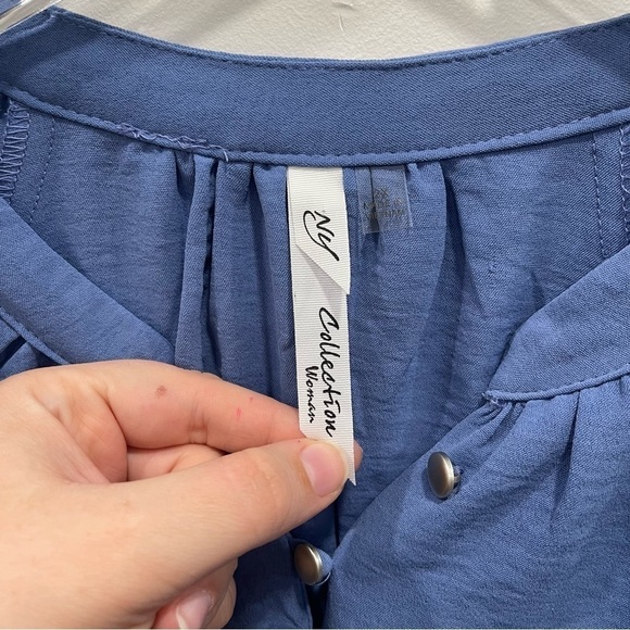 NY Collection Blue Balloon Sleeve Blouse Button Front Size 2X - Picture 3 of 12